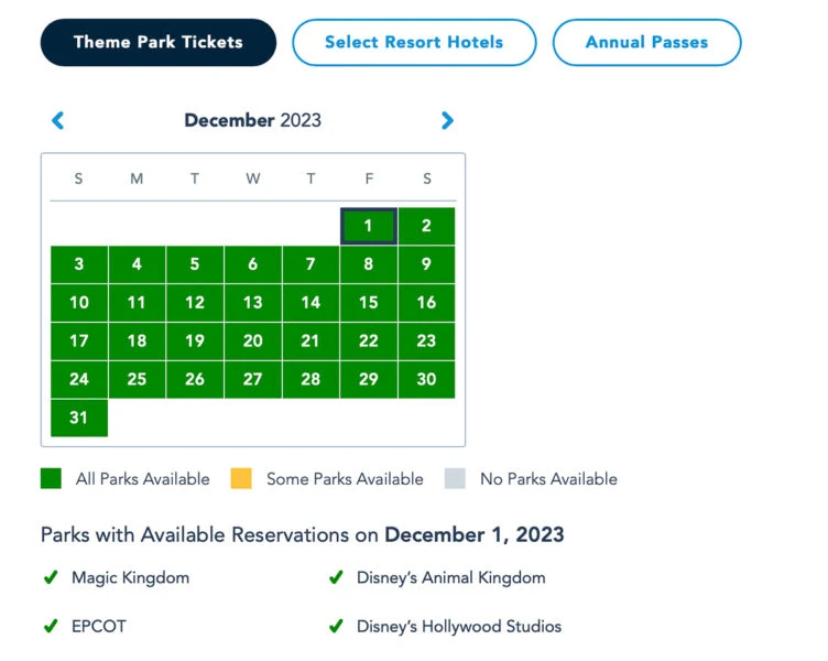 Checking Park Pass Reservations December 2023