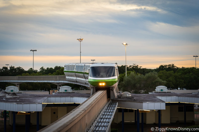 Disney World monorail pulling in to the station