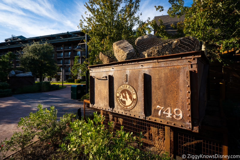 Best DVC Resorts Boulder Ridge Mining car outside Disney's Wilderness Lodge