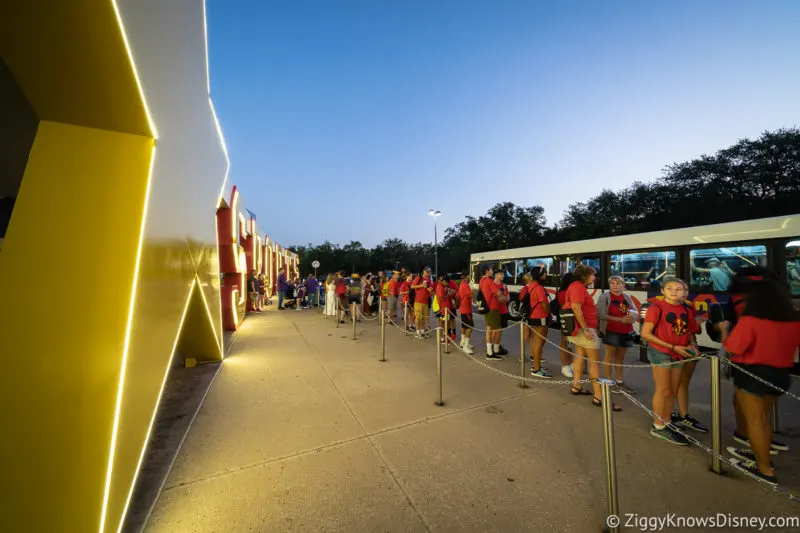 line for the bus at Disney's All-Star Sports Resort