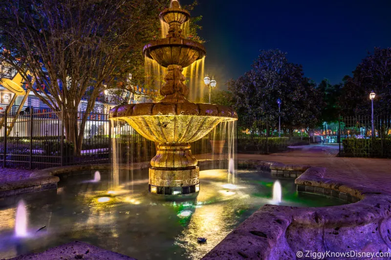 Disney's All-Star Music Resort fountain at night