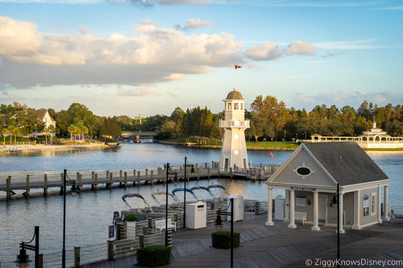 Disney's Yacht Club lighthouse over Crescent Lake