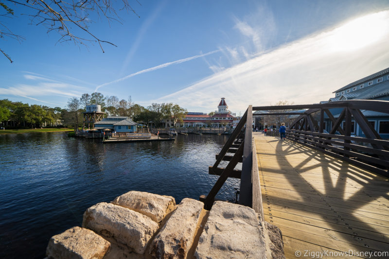 walking across water bridge Disney's Port Orleans Resort - Riverside