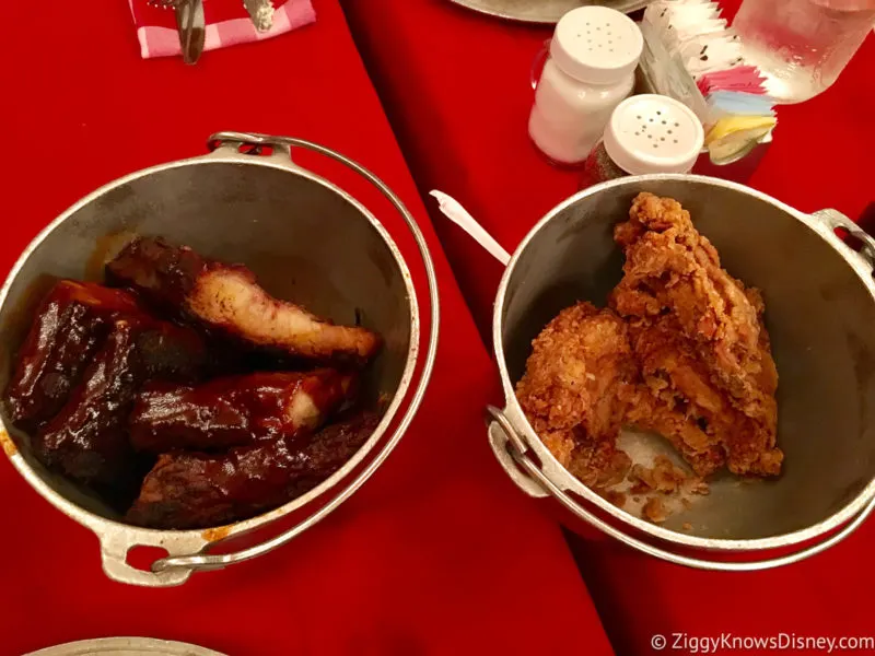 buckets of ribs and fried chicken at Hoop Dee Doo Musical Revue