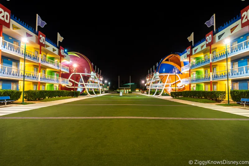 Disney's All-Star Sports Resort football field with helmets
