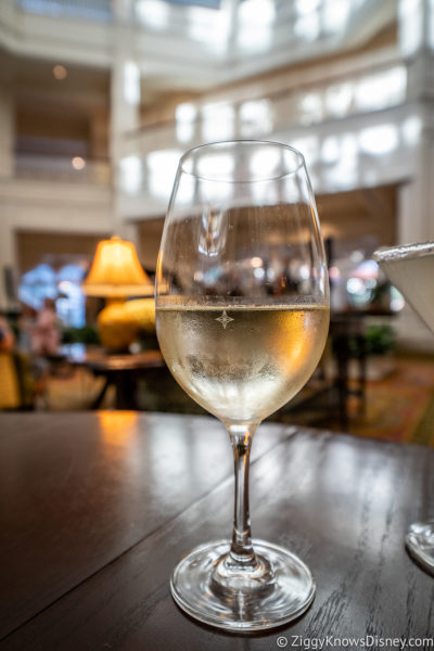Glass of wine at Disney's Grand Floridian Resort lobby