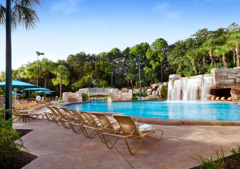 Walt Disney World Swan Resort hotel pool area with chairs