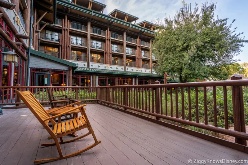 rocking chairs outside at Disney's Wilderness Lodge
