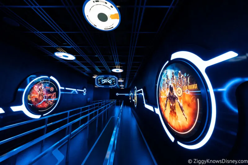 TRON Lightcycle Run attraction queue in the ride lhall of champions