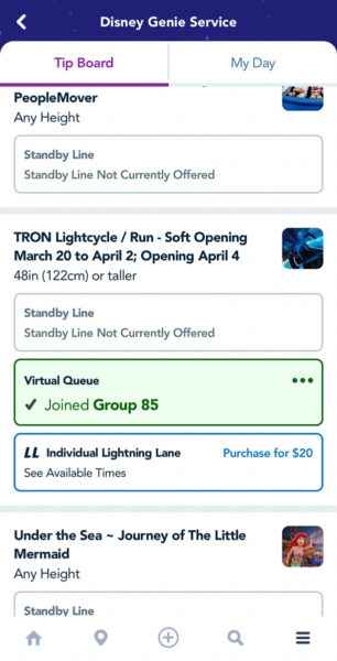 TRON Lightcycle Run Virtual Queue My Disney Experience Disney Genie Plus
