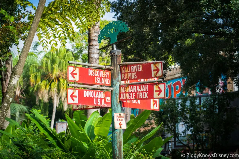 Sign with the different lands in Animal Kingdom