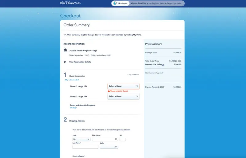 checking out online Walt Disney World vacation package