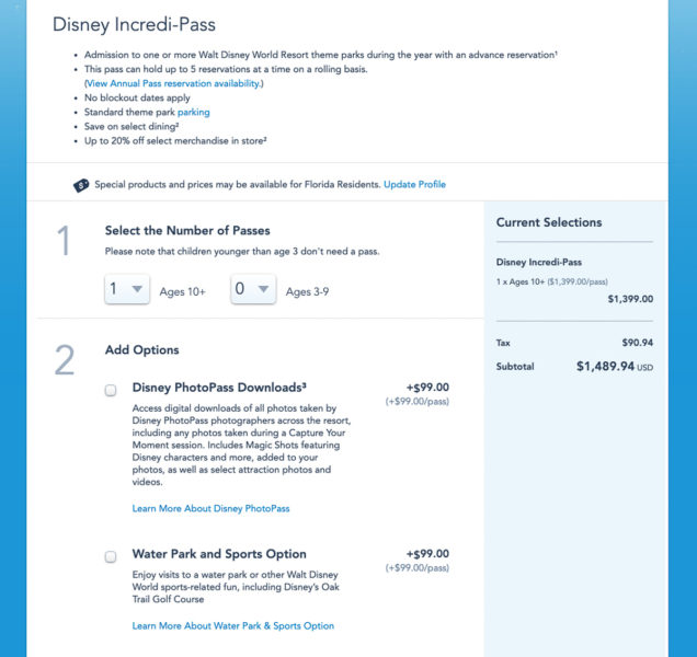 Disney World Annual Pass price