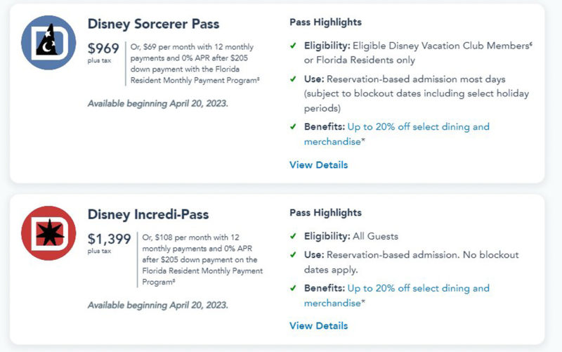 Disney World Annual Pass types