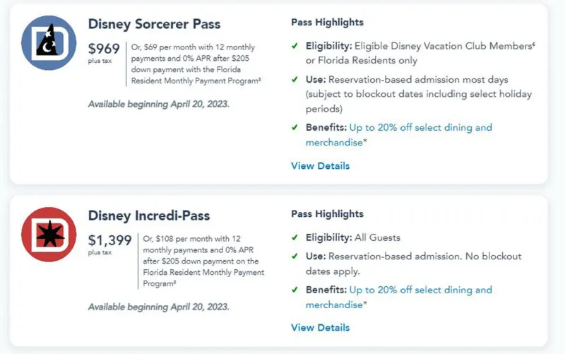 Disney World Annual Pass types