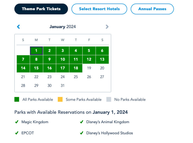 Walt Disney World park reservations 2024