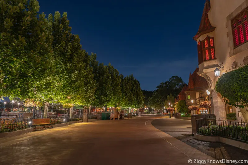 EPCOT Park Hours empty World Showcase at night