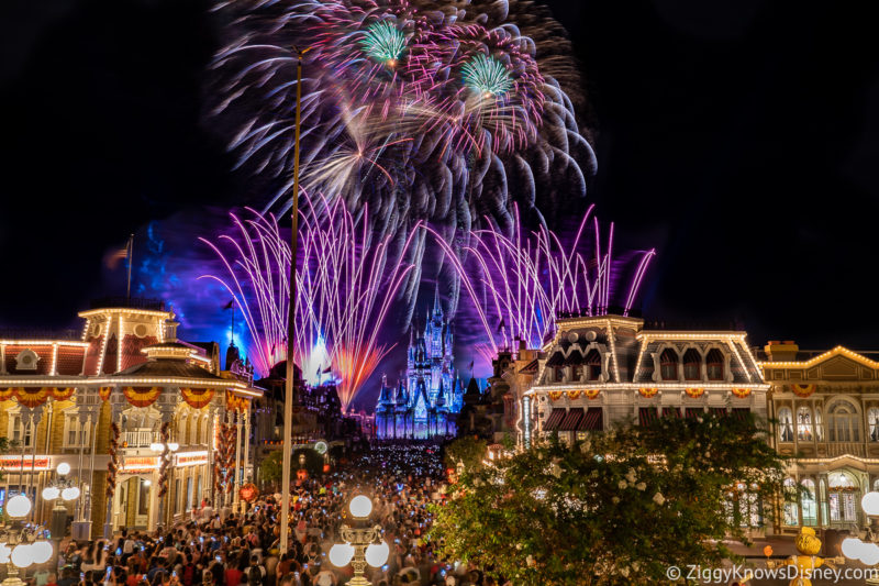 Happily Ever After Fireworks Magic Kingdom from Train Station on Main Street USA
