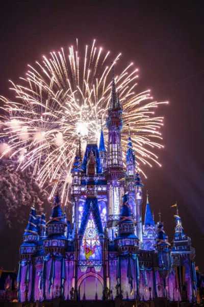 Happily Ever After Fireworks Magic Kingdom in front of Cinderella Castle