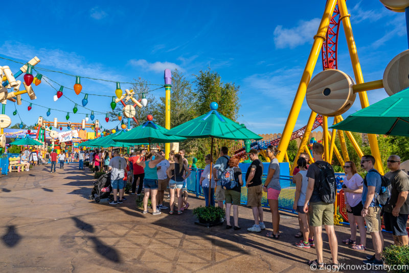 guests standing in Slinky Dog Dash Toy Story queue Hollywood Studios