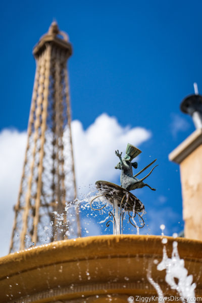 Remy fountain in EPCOT outside Remy's Ratatouille Adventure