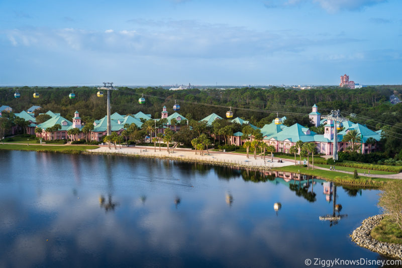 Disney's Caribbean Beach Resort and Skyliner over water