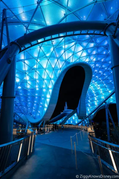 TRON Lightcycle Run at night with Space Mountain