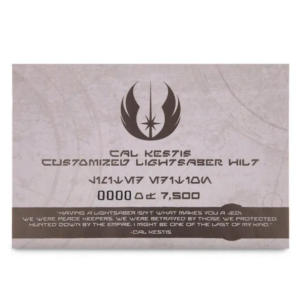 Cal Kestis Legacy Lightsaber numbered certificate