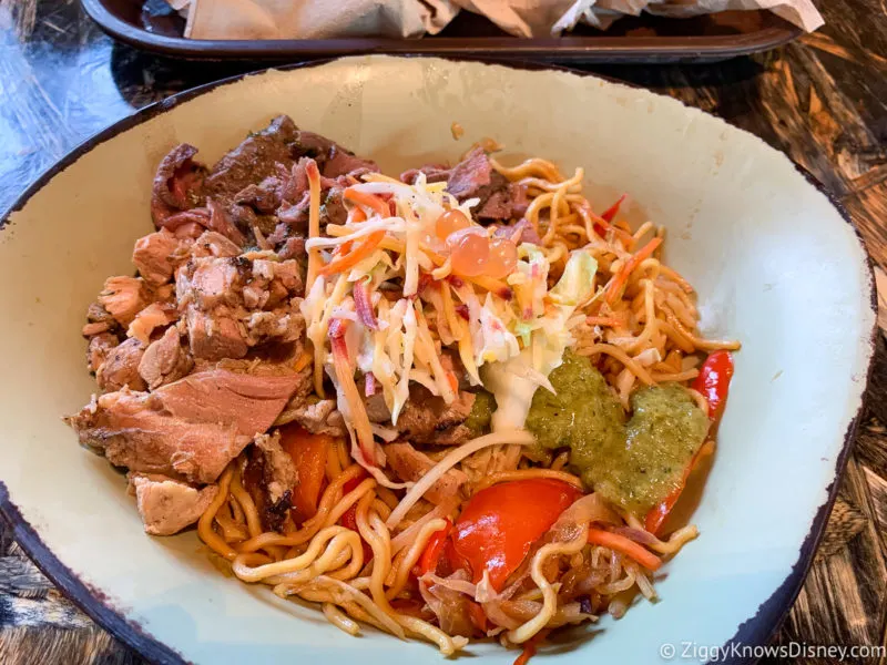 Bowl of noodles and meat at Satu'li Canteen Pandora