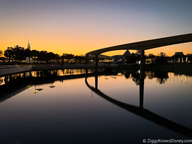 Sunset over the water at EPCOT