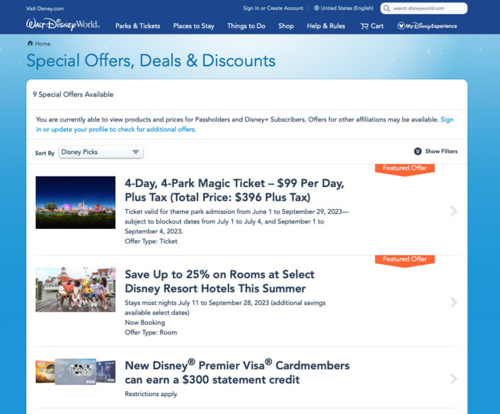 Discounts for Walt Disney World