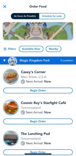 Disney World Mobile Order in My Disney Experience app