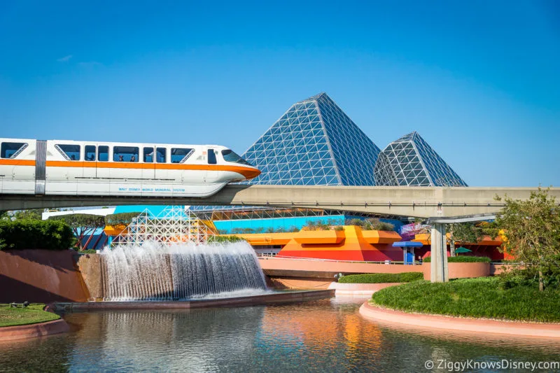 monorail passing in front of Imagination pavilion EPCOT