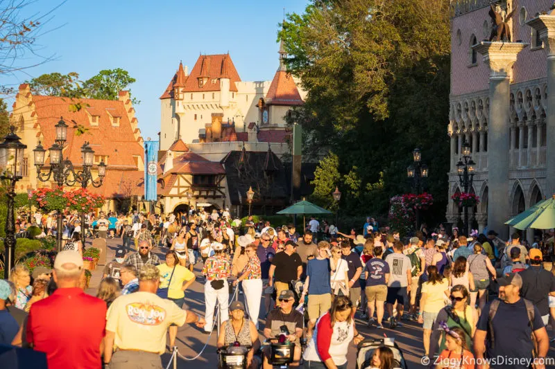 crowds at EPCOT World Showcase