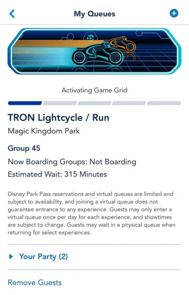 TRON Lightcycle Run virtual queue