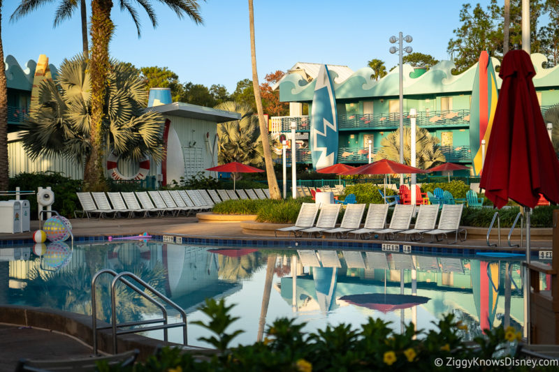 Pool at Disney's Pop Century Resort at sunrise