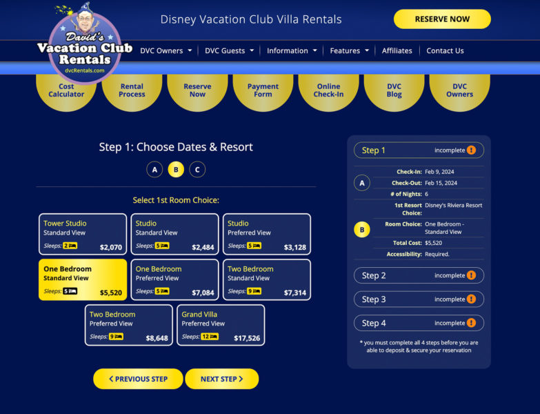 Choosing dates and resort David's DVC Rentals