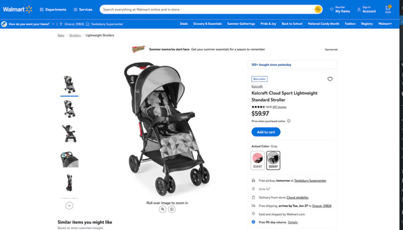 Buying strollers at Walmart