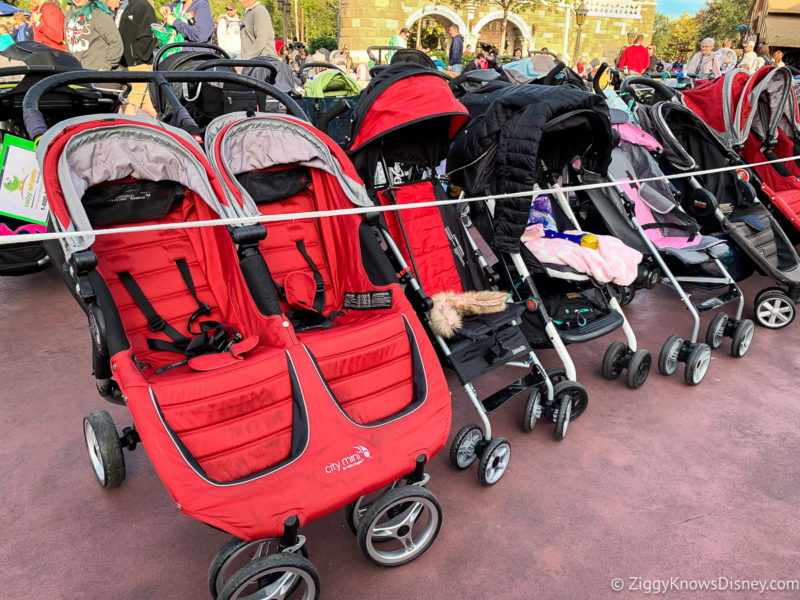 strollers parked at Disney World