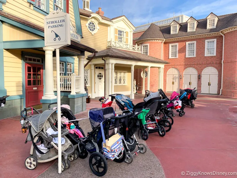 strollers parked in Liberty Square