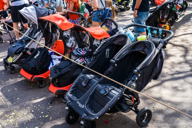 row of strollers at Disney World