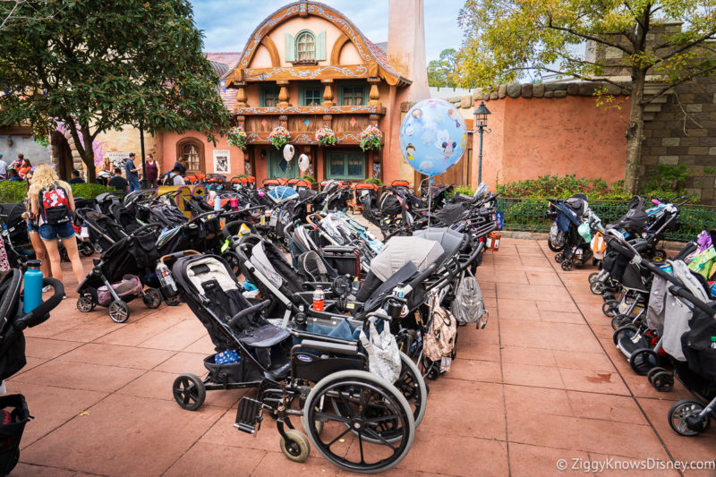 parked strollers at Magic Kingdom