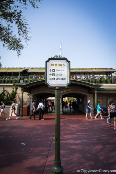 Rentals sign at Magic Kingdom scooters wheelchairs and strollers