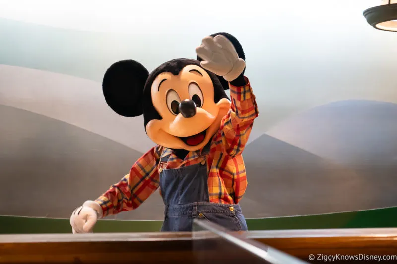 Mickey Mouse waving at guests Garden Grill