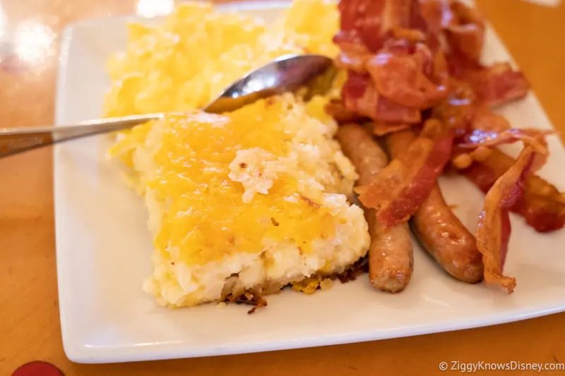 Breakfast potatoes with sausage bacon and eggs