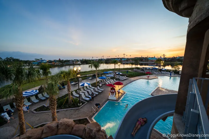 Disney's Riviera Resort Pool at sunset and slide