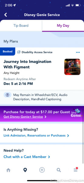 DAS pass for Journey Into Imagination With Figment