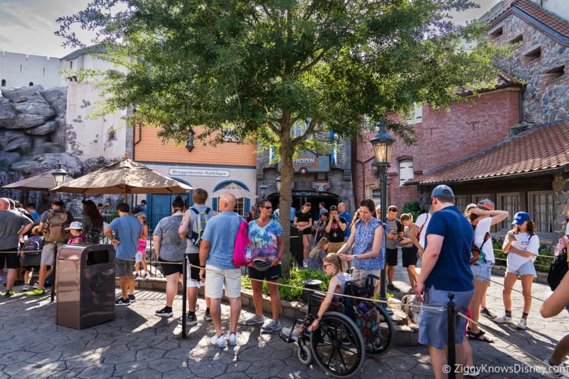 guests standing in the queue for Frozen Ever After