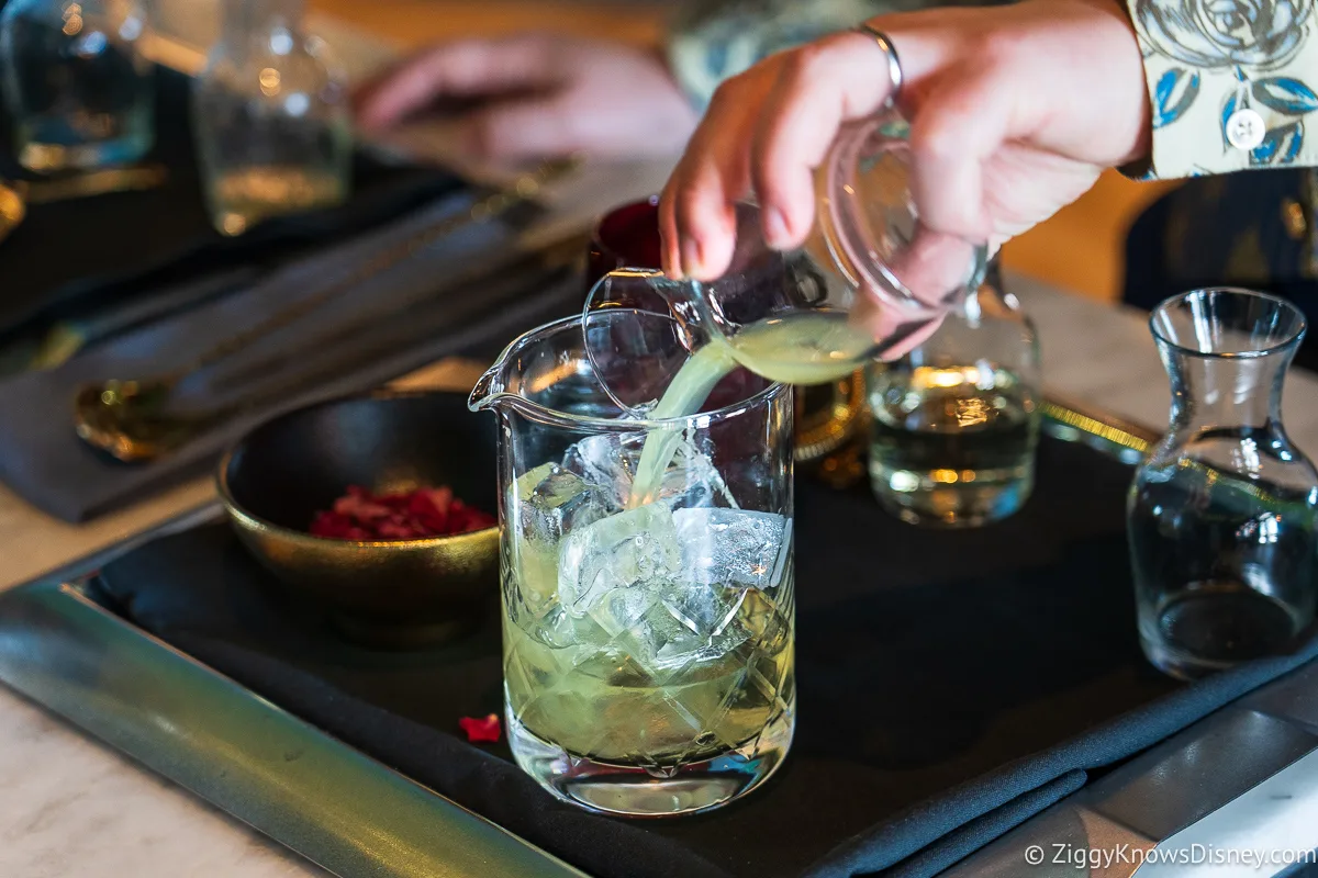 pouring a cocktail at Enchanted Rose Grand Floridian Resort