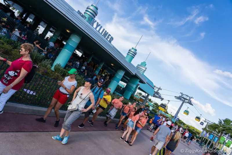 line outside Disney Skyliner station Hollywood Studios